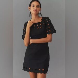 By Anthropologie Cutwork Mini Shift Dress Black